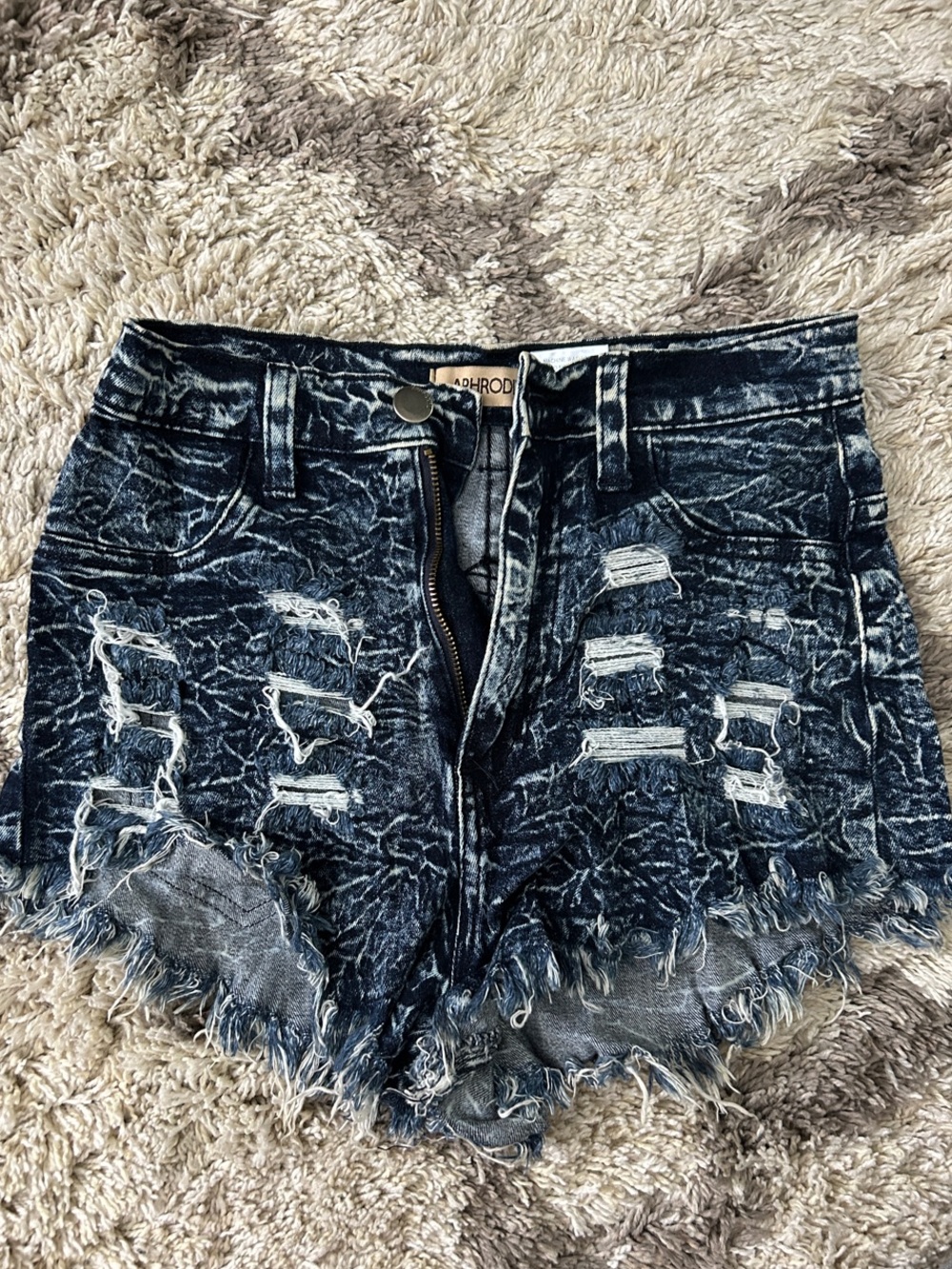 Aphrodite Dark Blue Distressed Acid-Wash Jean Shorts